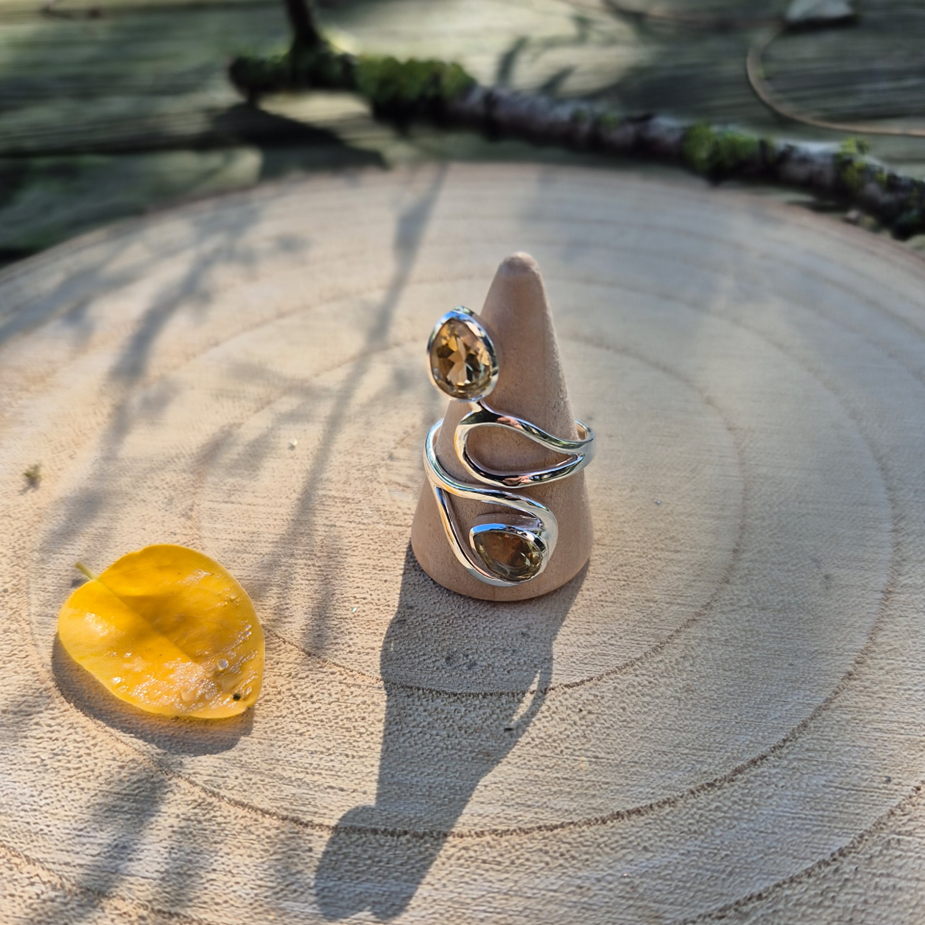 Bague en Argent 925 Réglable Citrine Naturelle AAA