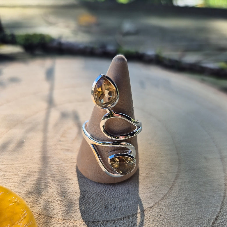 Bague en Argent 925 Réglable Citrine Naturelle AAA
