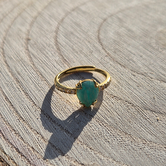 Bague Argent 925 doré Réglable Pierre Amazonite