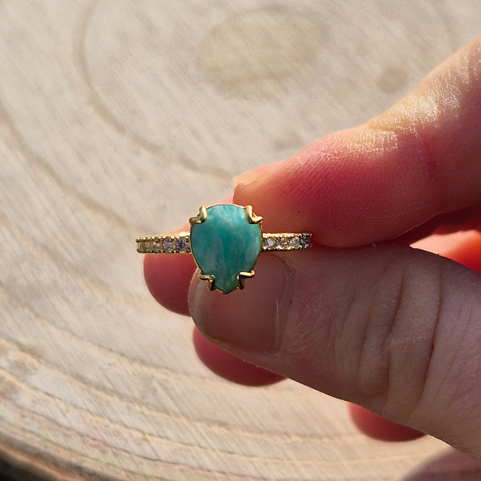 Bague Argent 925 doré Réglable Pierre Amazonite