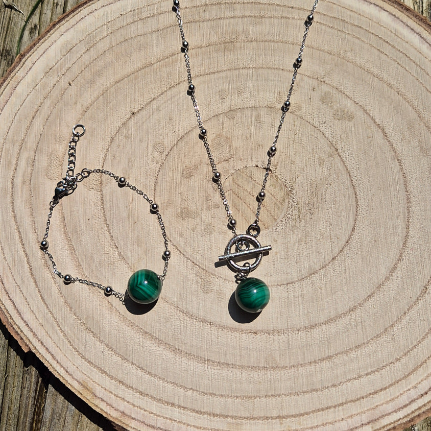 Bracelet Création en Malachite Chaine en Acier Inoxydable