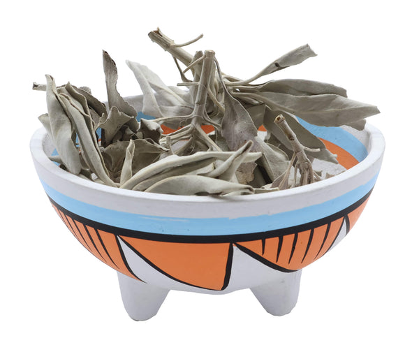 Bol de Fumigation en Terre Cuite 11cm Orange et Blanc