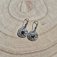 Boucle d'oreille Soleil en Argent 925 et Ambre Vert naturel