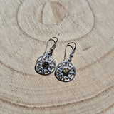 Boucle d'oreille Soleil en Argent 925 et Ambre Vert naturel