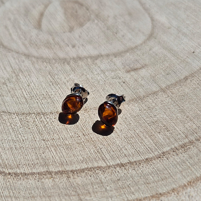 Boucle d'oreille en Argent 925 et Ambre Cognac naturel