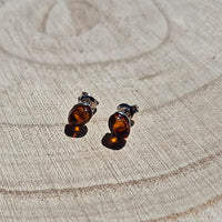 Boucle d'oreille en Argent 925 et Ambre Cognac naturel