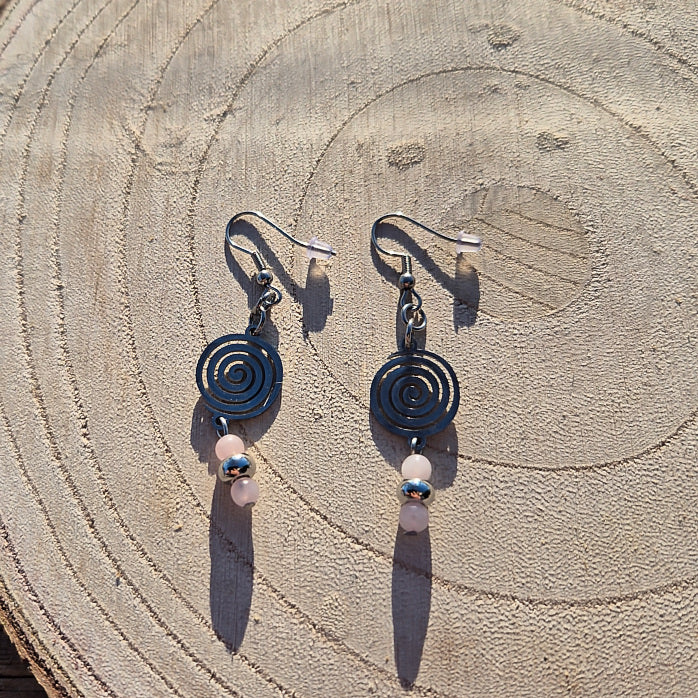 Boucle d'Oreille Quartz Rose Spirale