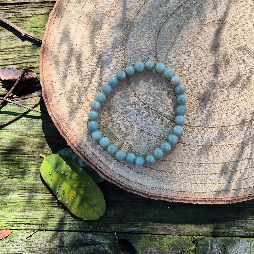 Bracelet en perles de 6 mm en amazonite naturelle du Pérou, pierre de sérénité, de communication et d’équilibre émotionnel
