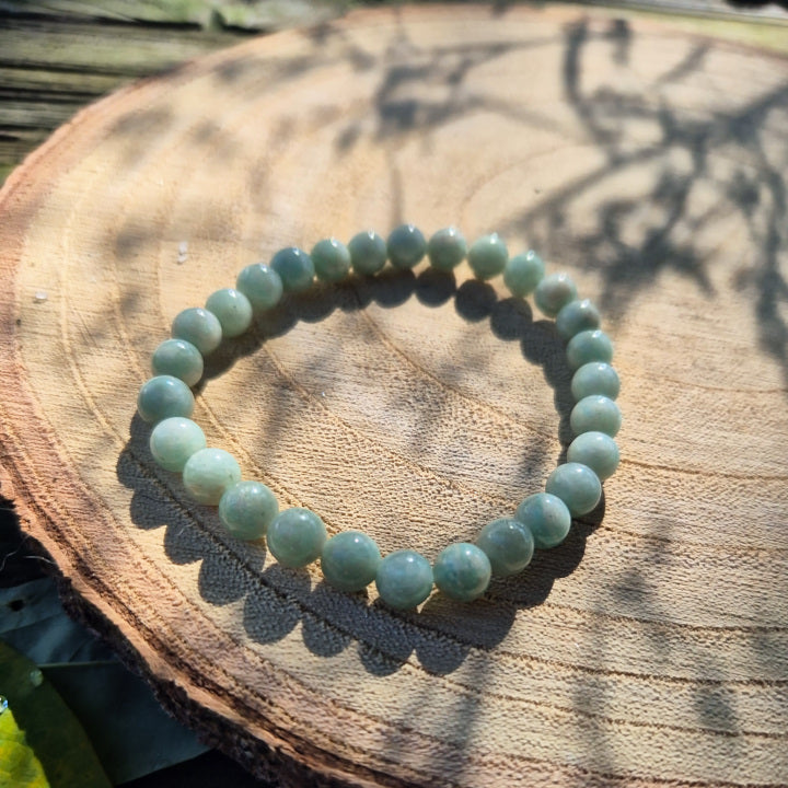 Bracelet en perles de 6 mm en amazonite naturelle du Pérou, pierre de sérénité, de communication et d’équilibre émotionnel