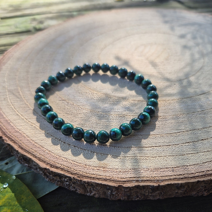Bracelet en perles de 4 mm en malachite naturelle du Congo, pierre de transformation, de protection et de guérison émotionnelle.