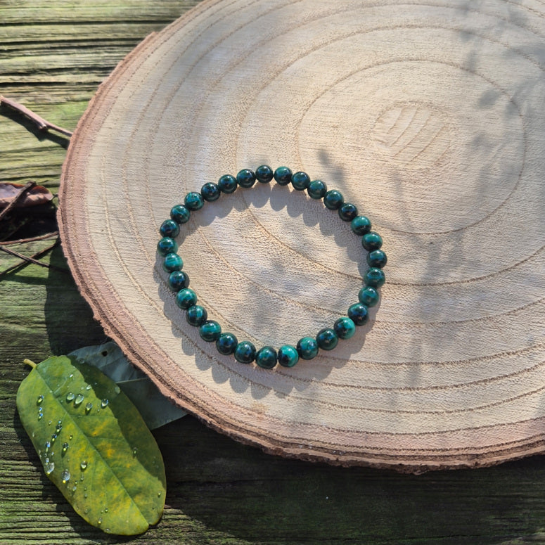 Bracelet en perles de 4 mm en malachite naturelle du Congo, pierre de transformation, de protection et de guérison émotionnelle.