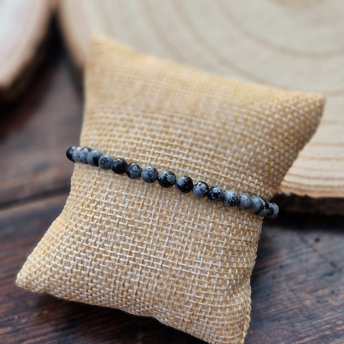 Bracelet en Obsidienne Flocon de Neige 4mm
