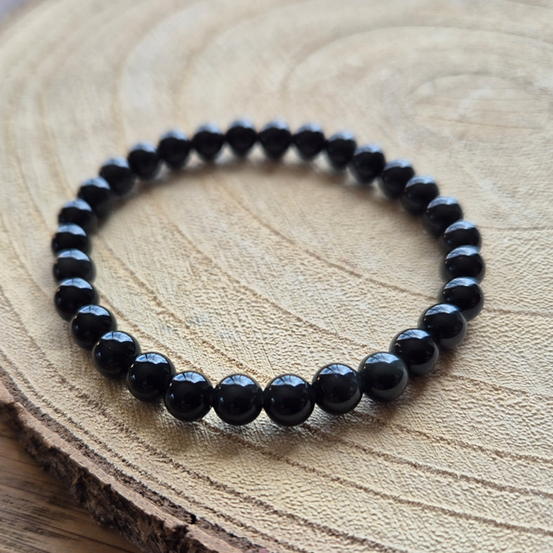 Bracelet en tourmaline noire naturelle avec perles de 6 mm montées sur élastique, pierre de protection et d’ancrage