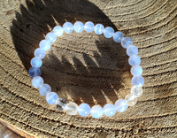 Bracelet en Calcédoine Bleue et Cristal de roche 6mm