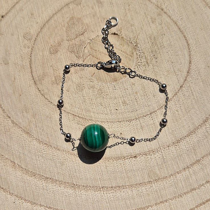 Bracelet Création en Malachite Chaine en Acier Inoxydable