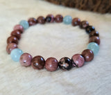 bracelet de pardon en rhodonite et aigue marine