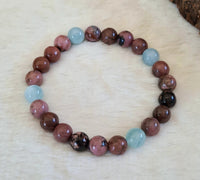 bracelet de pardon en rhodonite et aigue marine