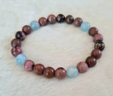 bracelet de pardon en rhodonite et aigue marine