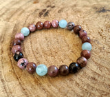 bracelet de pardon en rhodonite et aigue marine