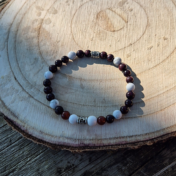 Bracelet Harmonie Vitale Grenat et Howlite 6mm