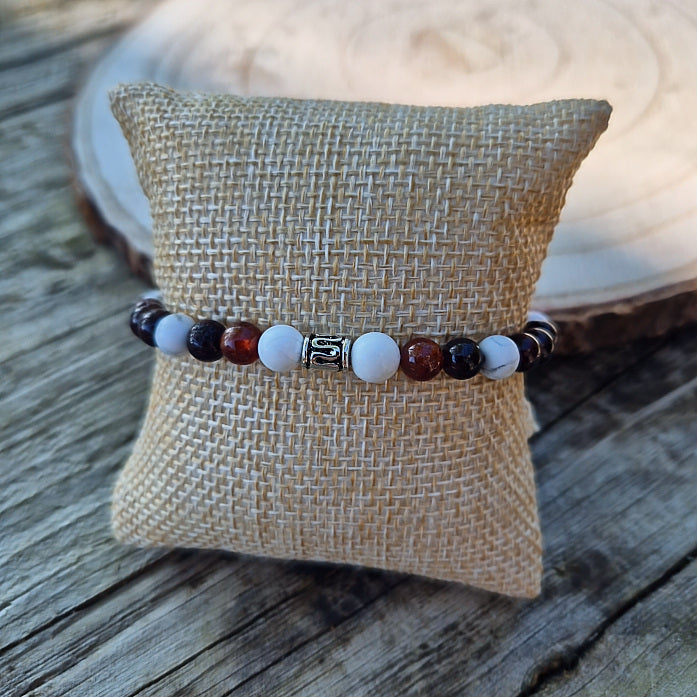 Bracelet Harmonie Vitale Grenat et Howlite 6mm
