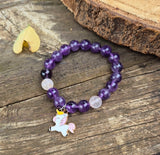 Bracelet Enfant en Améthyste et Quartz rose Breloque Licorne