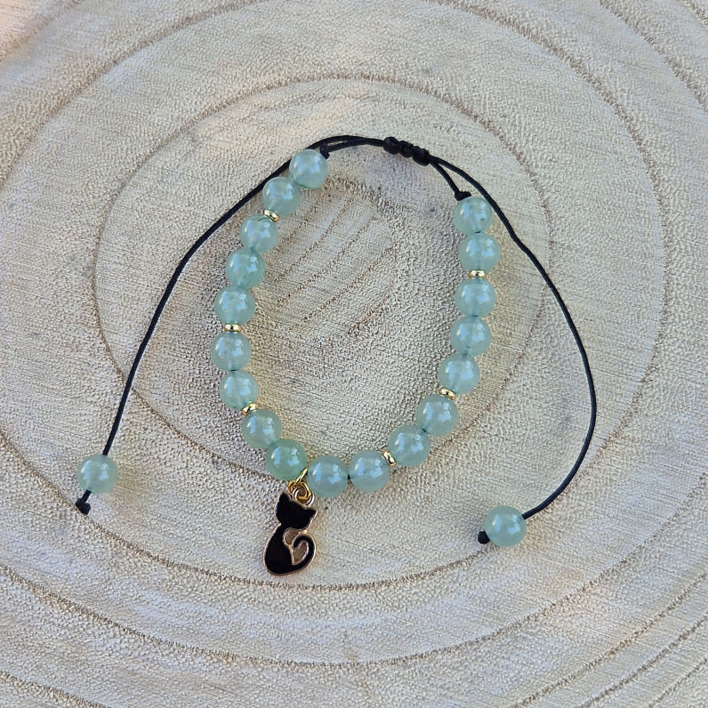 Bracelet en Aventurine verte, fermeture macramé réglable, pierre d’équilibre et de confiance, adaptable du poignet enfant à adulte.