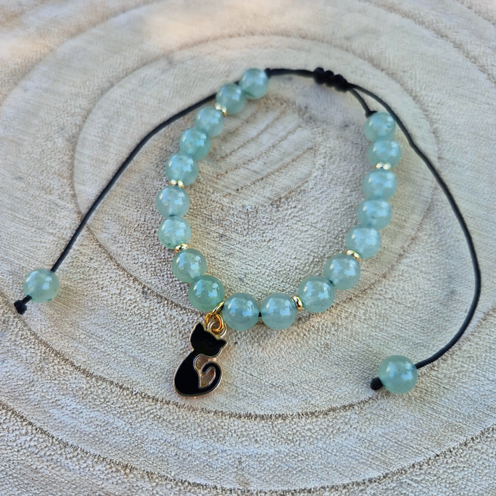Bracelet en Aventurine verte, fermeture macramé réglable, pierre d’équilibre et de confiance, adaptable du poignet enfant à adulte.