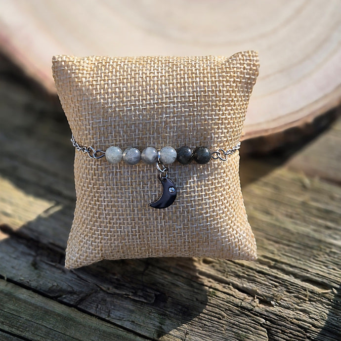 Bracelet Création Lune Argenté Perles Labradorite