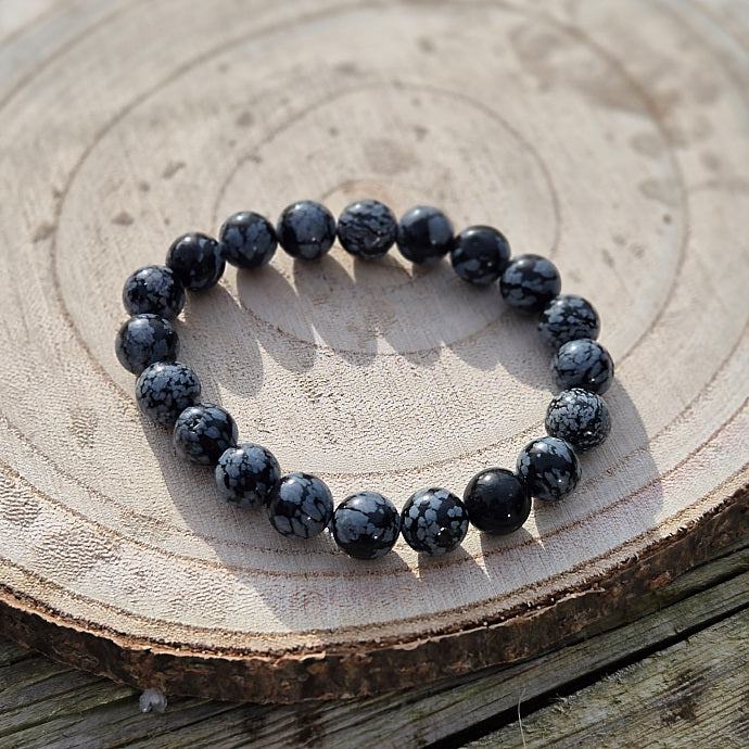 Bracelet en Obsidienne Flocon de Neige 10mm