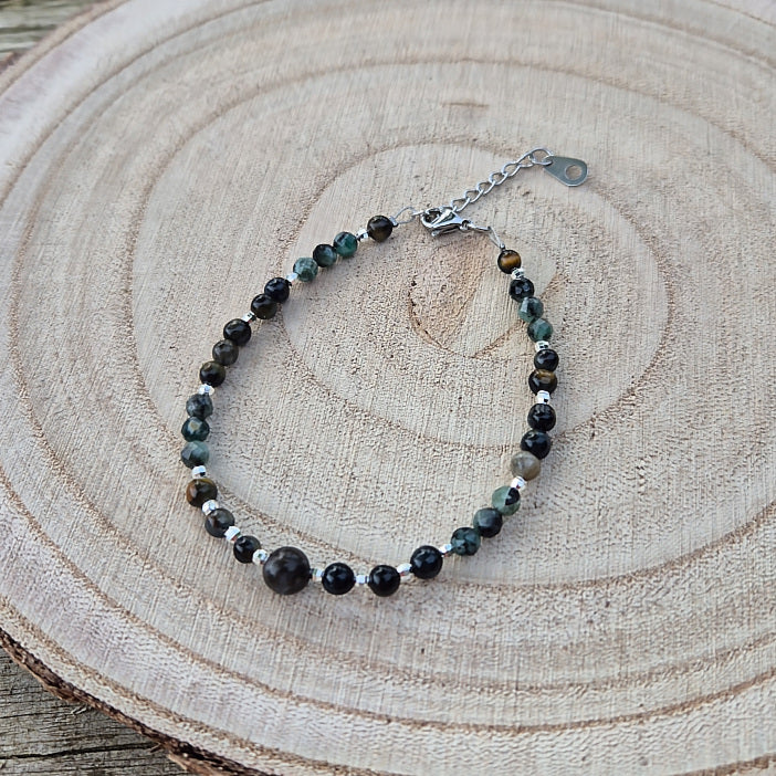 Eveil - Bracelet Emeraude, Oeil de Faucon, Opale Dentritique