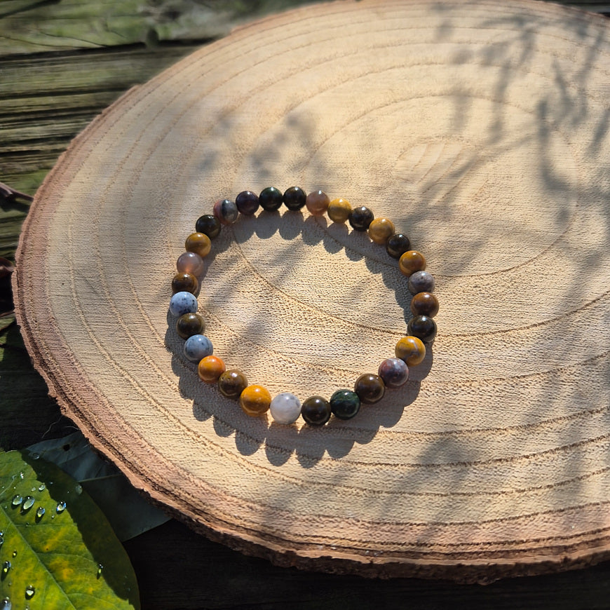 Bracelet en perles de 6 mm en jaspe océan naturel des États-Unis, pierre d’apaisement, de patience et de joie de vivre.