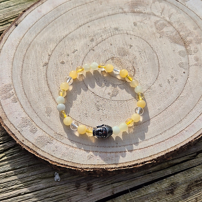 Bracelet Abondance Citrine, Aventurine Jaune, Jade et Cristal de Roche 6mm Bouddha