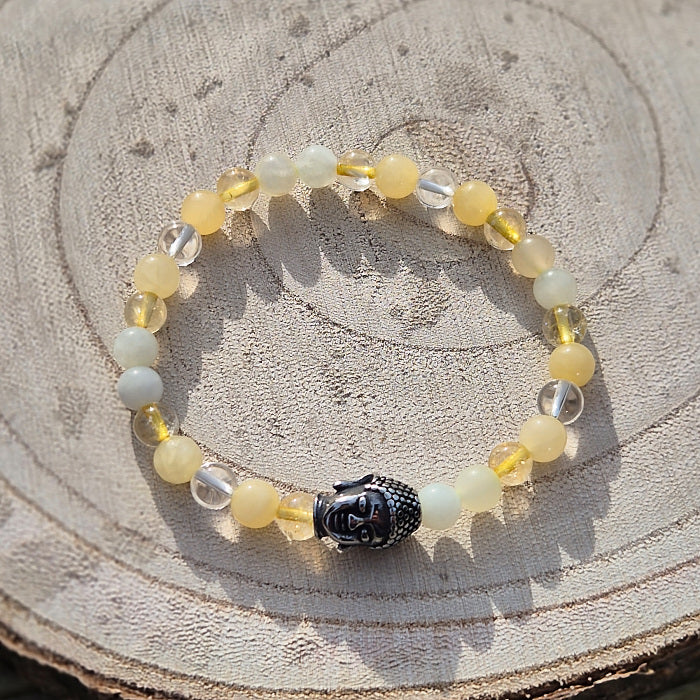 Bracelet Abondance Citrine, Aventurine Jaune, Jade et Cristal de Roche 6mm Bouddha