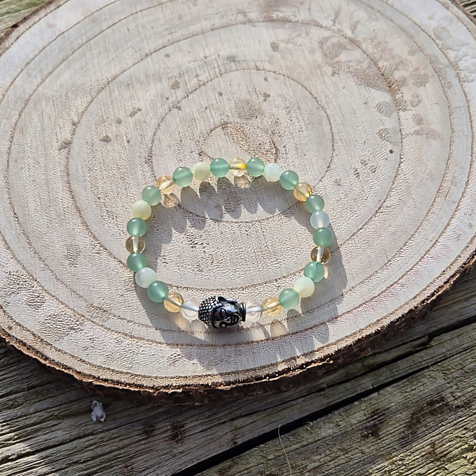 Bracelet Chance et Croissance - Citrine, Aventurine verte, Jade et Cristal de Roche 6mm Bouddha