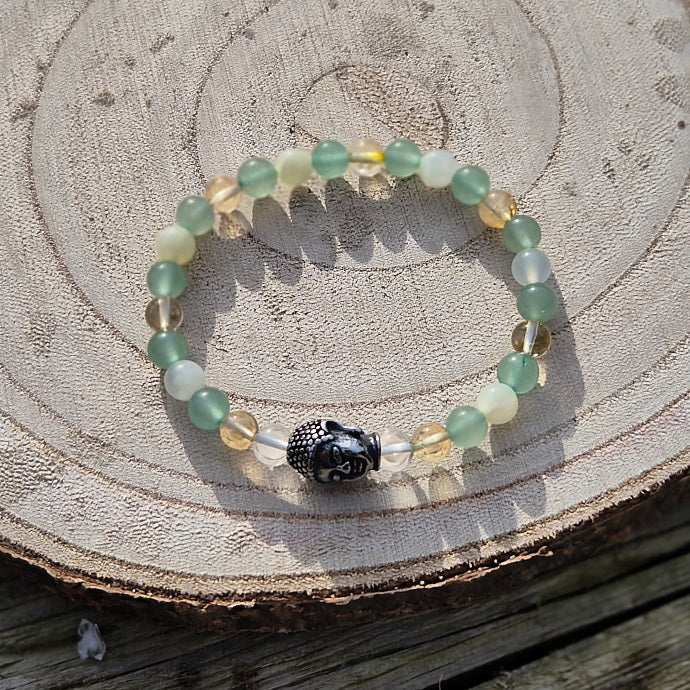 Bracelet Chance et Croissance - Citrine, Aventurine verte, Jade et Cristal de Roche 6mm Bouddha