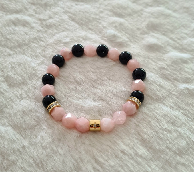 bracelet en morganite et obsidienne noire