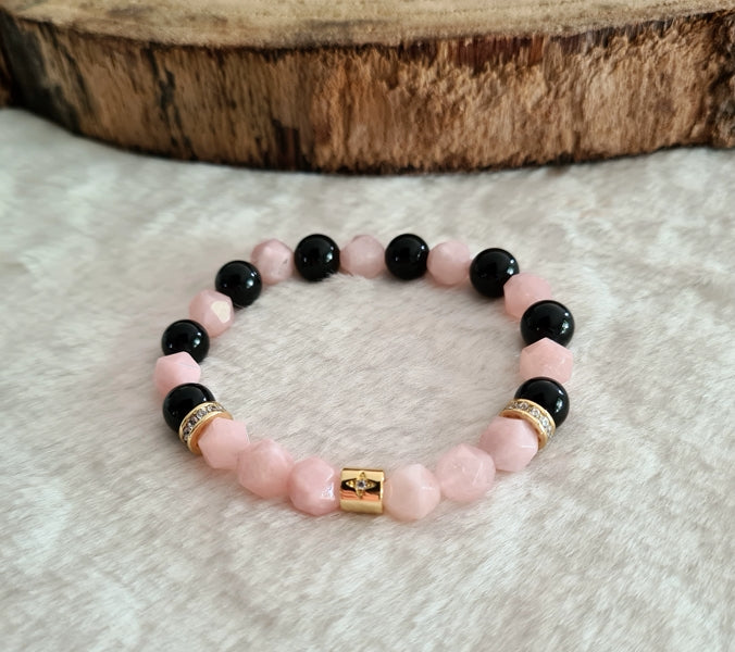 bracelet en morganite et obsidienne noire