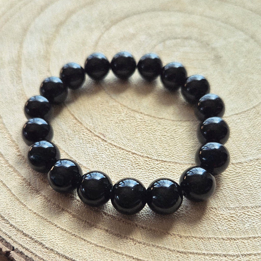 Bracelet en obsidienne noire naturelle avec perles de 10 mm montées sur élastique