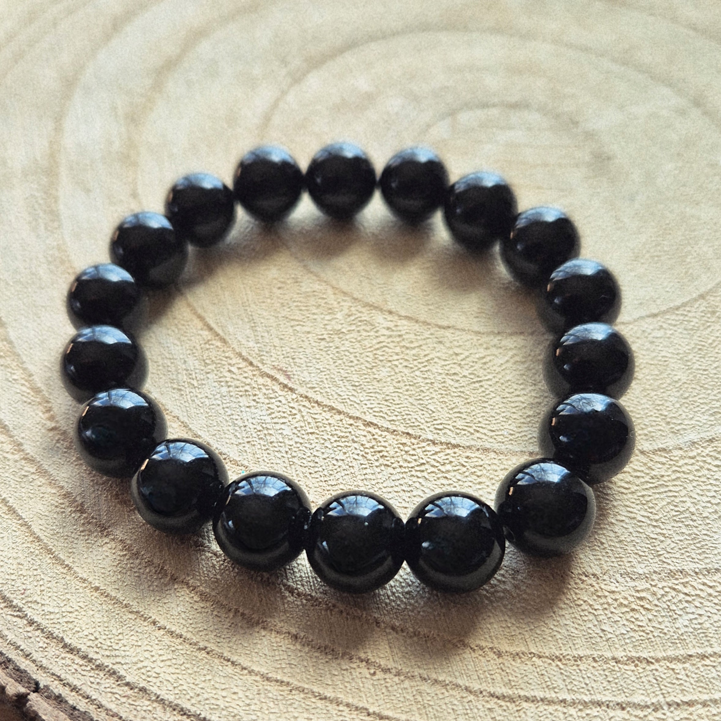 Bracelet en obsidienne noire naturelle avec perles de 10 mm montées sur élastique