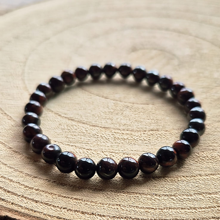 Bracelet en œil de taureau naturel perles 6 mm, bracelet utilisé en lithothérapie pour la force, l’endurance et l’ancrage.