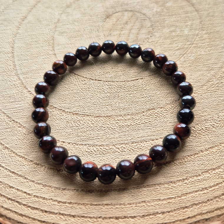 Bracelet en œil de taureau naturel perles 6 mm, bracelet utilisé en lithothérapie pour la force, l’endurance et l’ancrage.