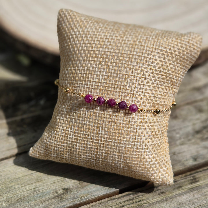 Bracelet en Rubis, chaine en acier inoxydable