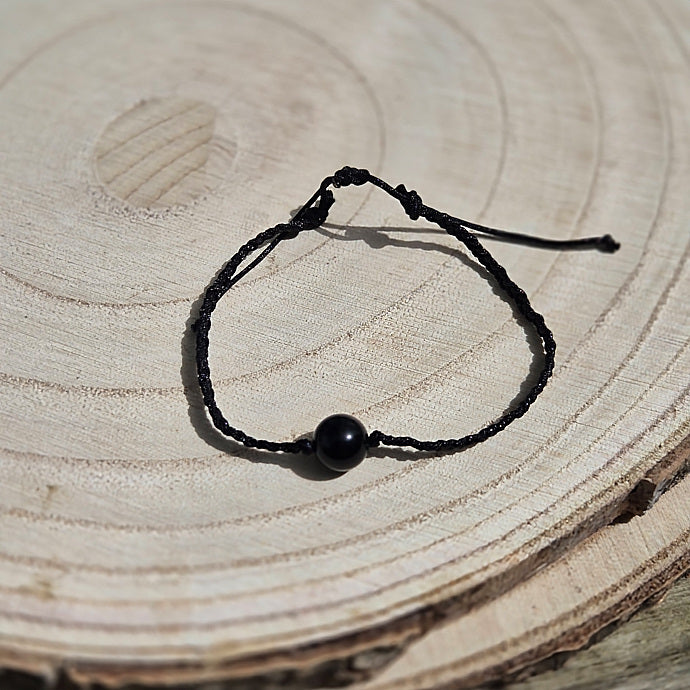 Bracelet Tresse et Obsidienne Noire 1 perle de 8mm