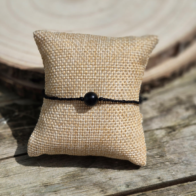Bracelet Tresse et Obsidienne Noire 1 perle de 8mm