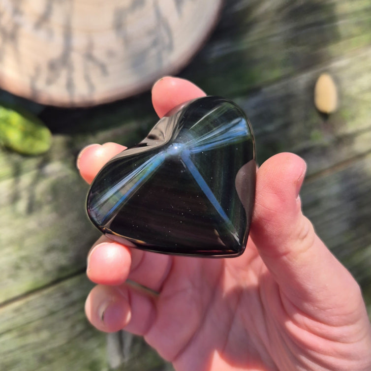 Cœur en obsidienne œil céleste naturelle du Mexique, environ 5,5 cm, pierre de protection, d’ancrage et de révélation intérieure.