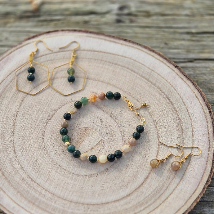 Harmonie - Bracelet Agate Mousse et Pierre de Lune