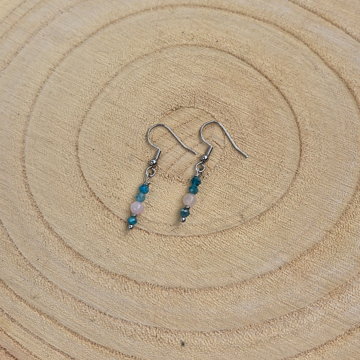 Aphrodite - Boucle d'oreille apatite bleue et quartz rose