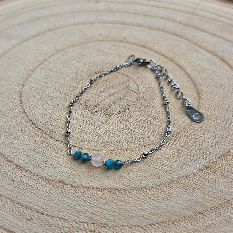 Aphrodite - Bracelet Quartz rose et Apatite bleue