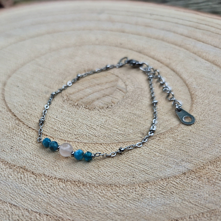 Aphrodite - Bracelet Quartz rose et Apatite bleue
